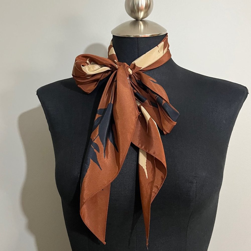 Vera Neumann black and brown maple leaf vintage scarf